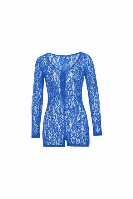 hirigin Women Sexy adult Jumpsuit Romper Sleepwear Lace hollow Shorts Sleeve V Neck Bodycon Bodysuit pajamas Rompers Pants New