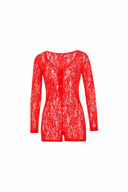 hirigin Women Sexy adult Jumpsuit Romper Sleepwear Lace hollow Shorts Sleeve V Neck Bodycon Bodysuit pajamas Rompers Pants New