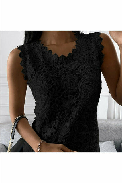 Lace Jacquard Sleeveless Casual vintage T-Shirt