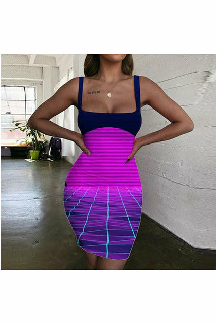 ARTNSOUL™ - Sexy Zebra Print Strap Dress - Neon Lights Bodycon Dress