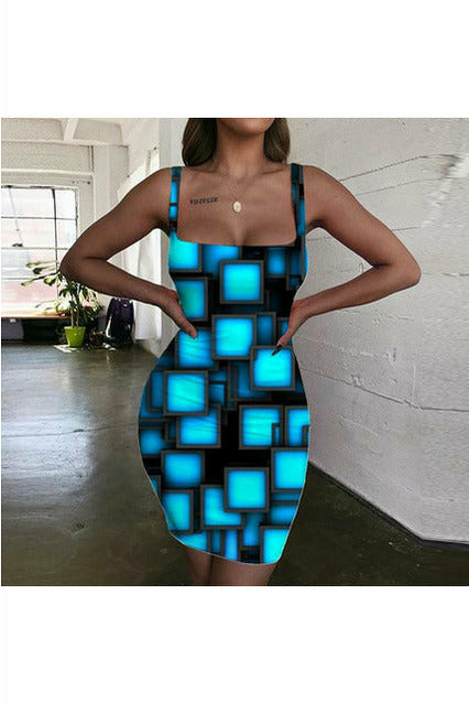 ARTNSOUL™ - Sexy Zebra Print Strap Dress - Neon Lights Bodycon Dress