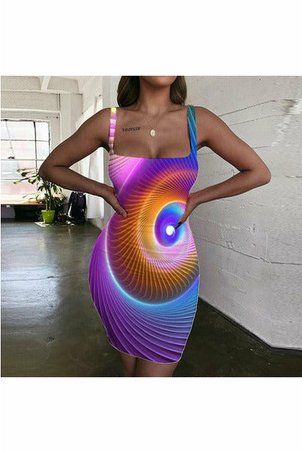 ARTNSOUL™ - Sexy Zebra Print Strap Dress - Neon Lights Bodycon Dress