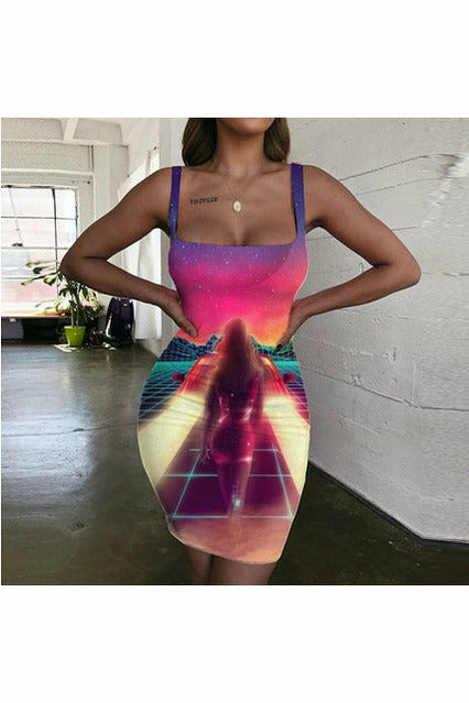 ARTNSOUL™ - Sexy Zebra Print Strap Dress - Neon Lights Bodycon Dress