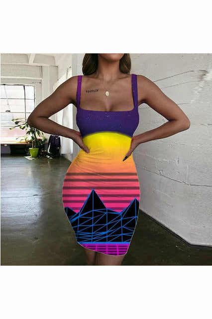 ARTNSOUL™ - Sexy Zebra Print Strap Dress - Neon Lights Bodycon Dress