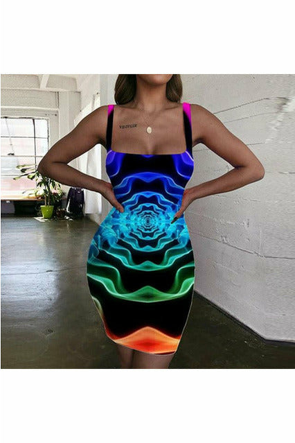 ARTNSOUL™ - Sexy Zebra Print Strap Dress - Neon Lights Bodycon Dress