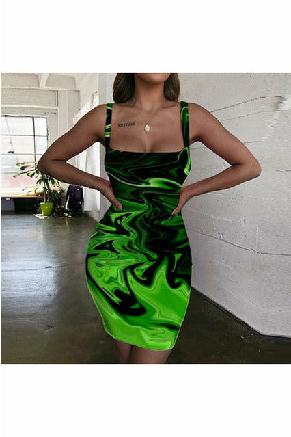 ARTNSOUL™ - Sexy Zebra Print Strap Dress - Neon Lights Bodycon Dress