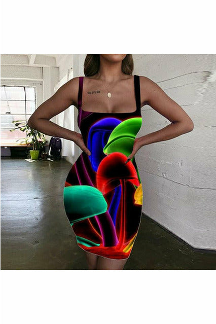 ARTNSOUL™ - Sexy Zebra Print Strap Dress - Neon Lights Bodycon Dress