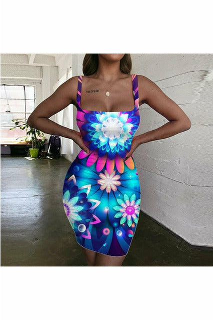 ARTNSOUL™ - Sexy Zebra Print Strap Dress - Neon Lights Bodycon Dress