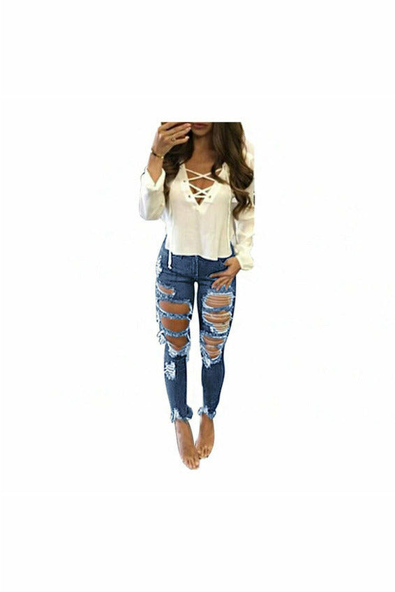 Hand-frayed Ripped Pants