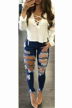 Hand-frayed Ripped Pants