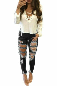 Hand-frayed Ripped Pants