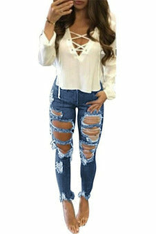 Hand-frayed Ripped Pants