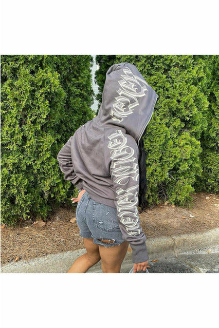 Zipper Letter Print Hooddies Casual
