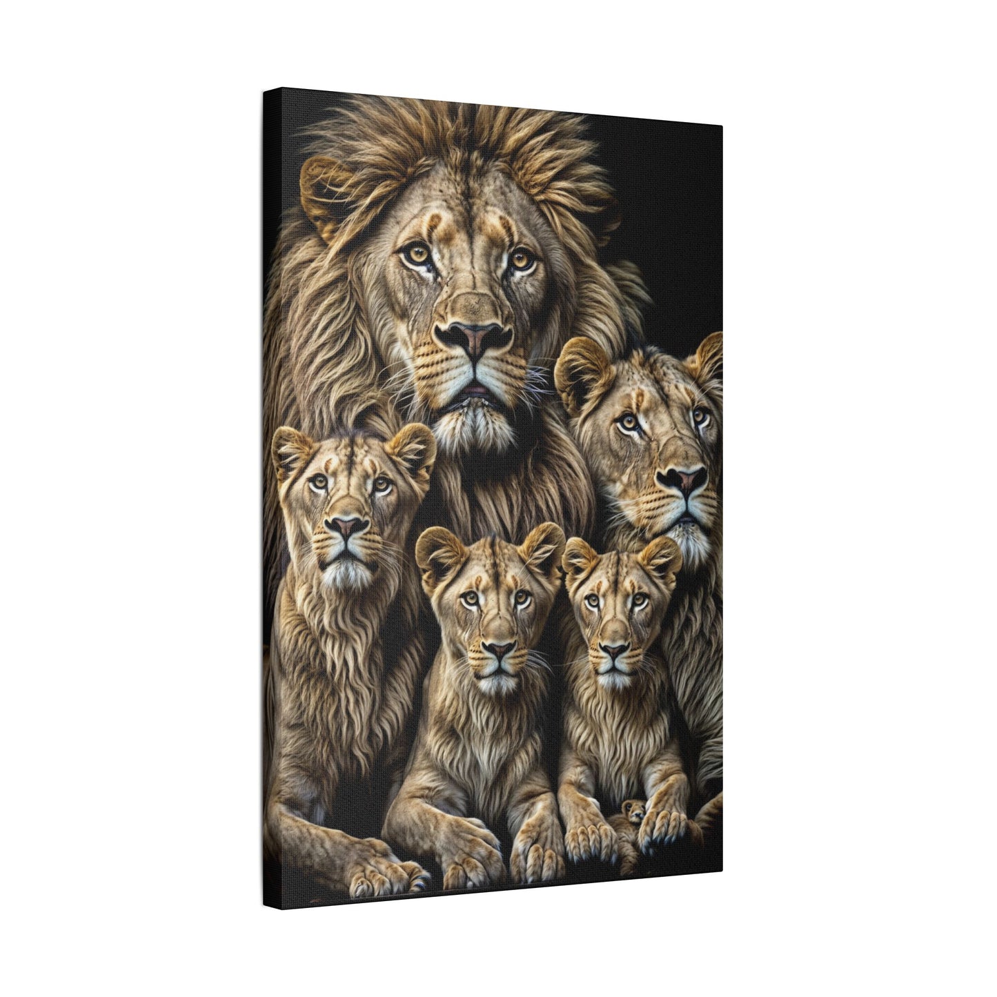 Lion Family Pride Satin Canvas, Stretched