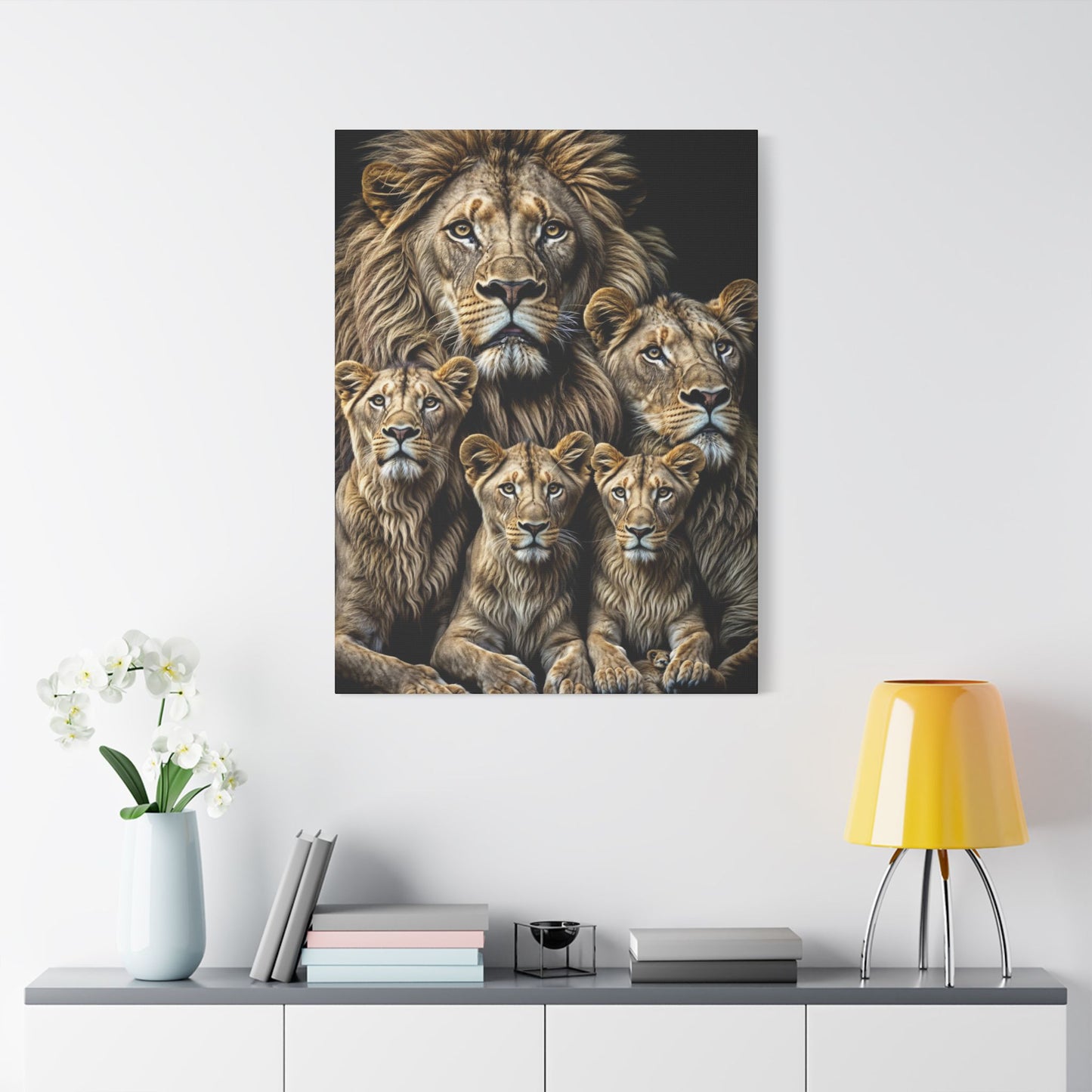 Lion Family Pride Satin Canvas, Stretched