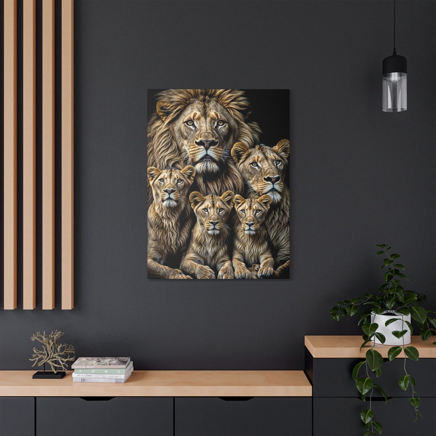 Lion Family Pride Satin Canvas, Stretched