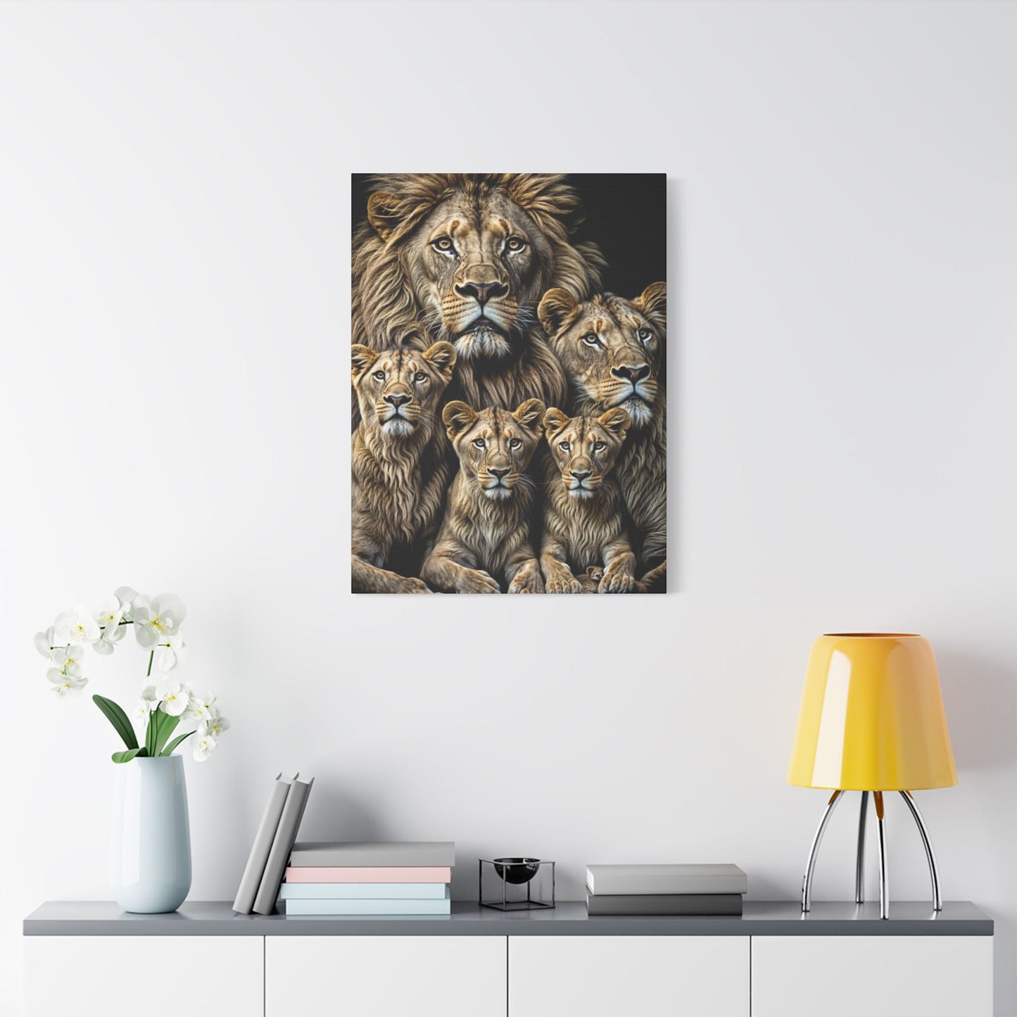 Lion Family Pride Satin Canvas, Stretched