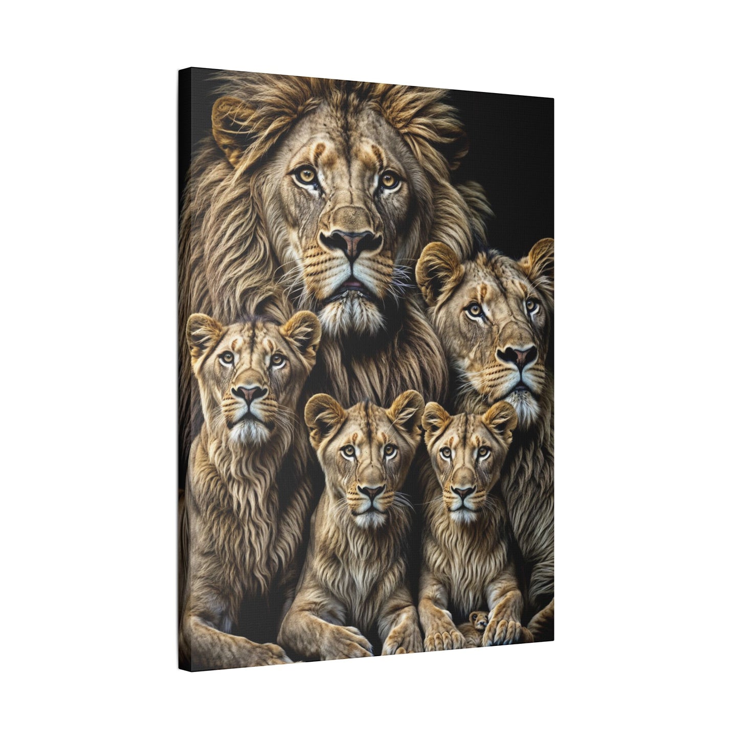 Lion Family Pride Satin Canvas, Stretched