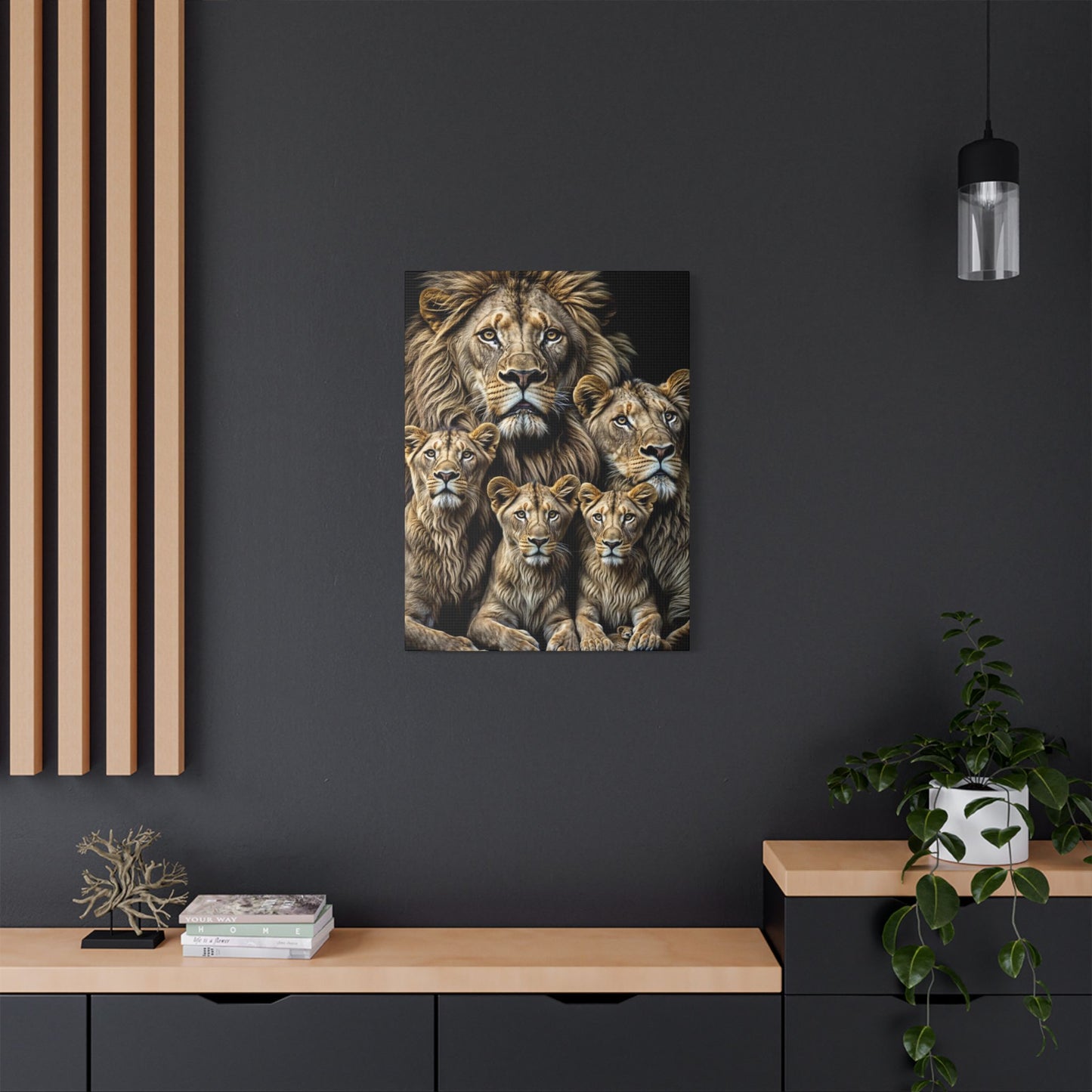 Lion Family Pride Satin Canvas, Stretched