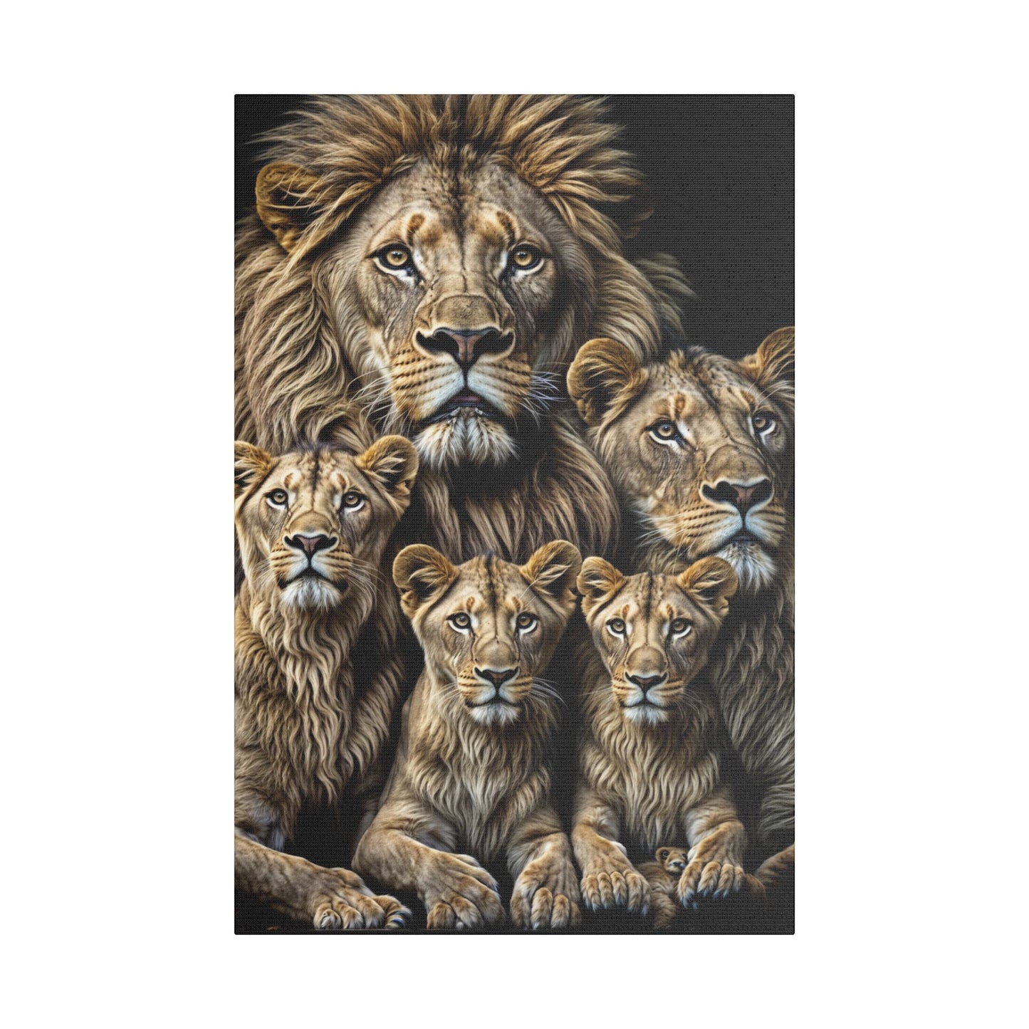 Lion Family Pride Satin Canvas, Stretched