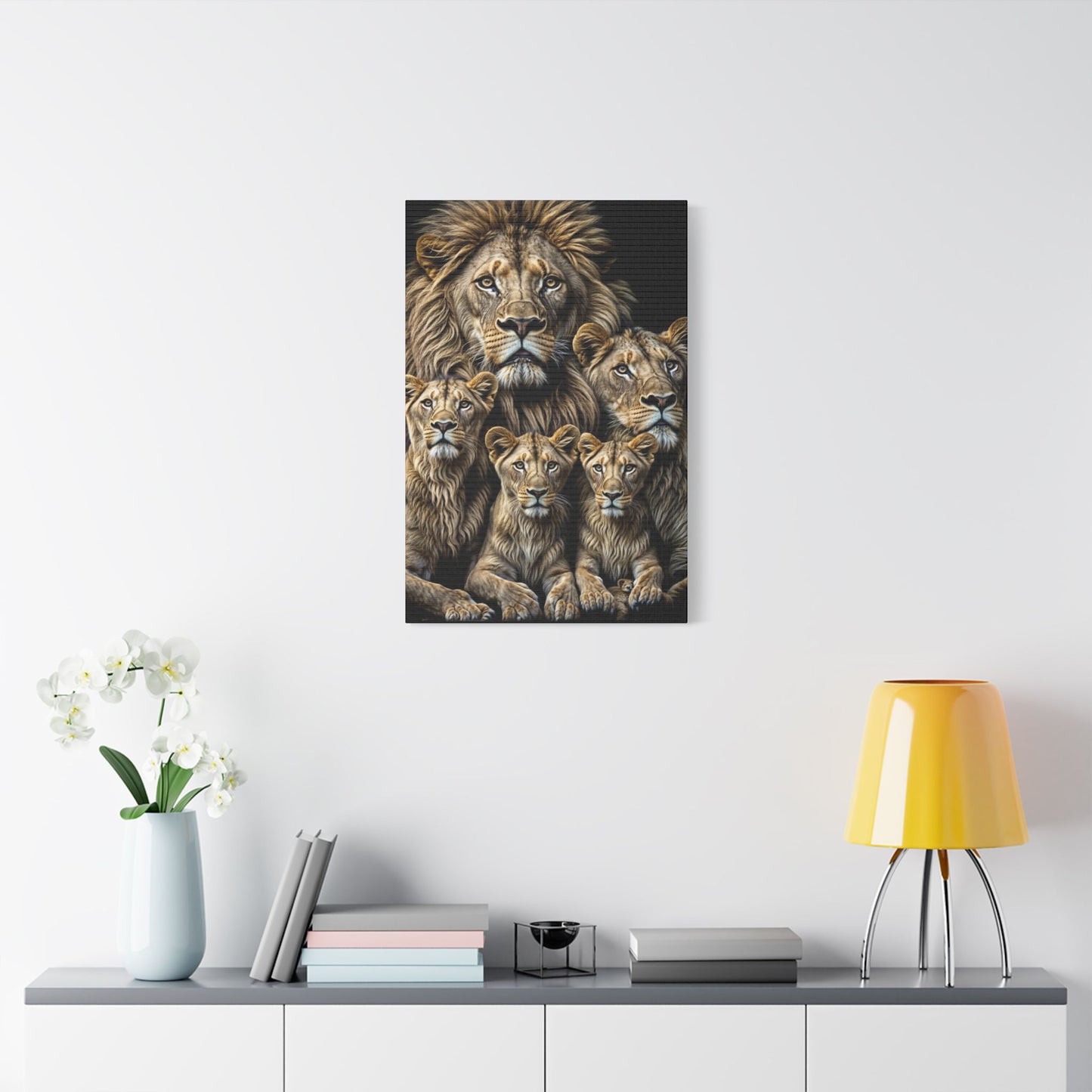 Lion Family Pride Satin Canvas, Stretched