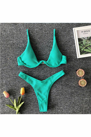 Swimsuit  Solid Bikini Swimsuit High Cut Sexy Push Up Biquini Bathing Suit Beachwear Underwire New Bikinis