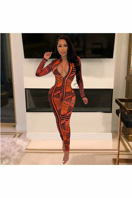 Long Sleeve Print Womens Jumpsuit