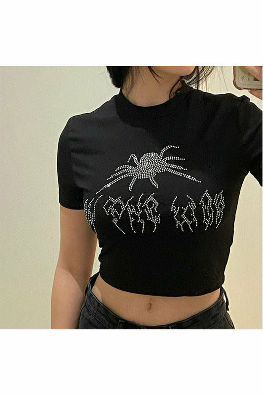 Punk Vintage Rhinestone Spider Goth