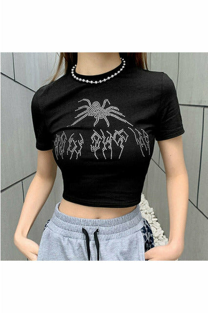 Punk Vintage Rhinestone Spider Goth