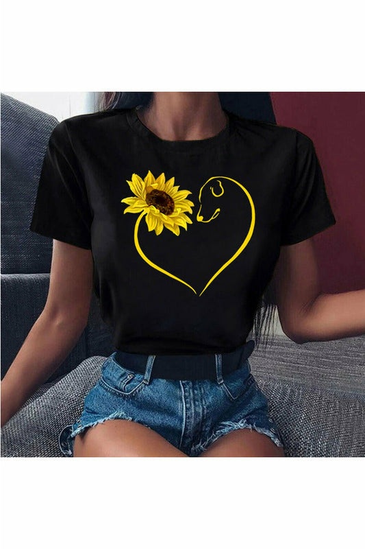 Sunflower Heart Print T Shirt