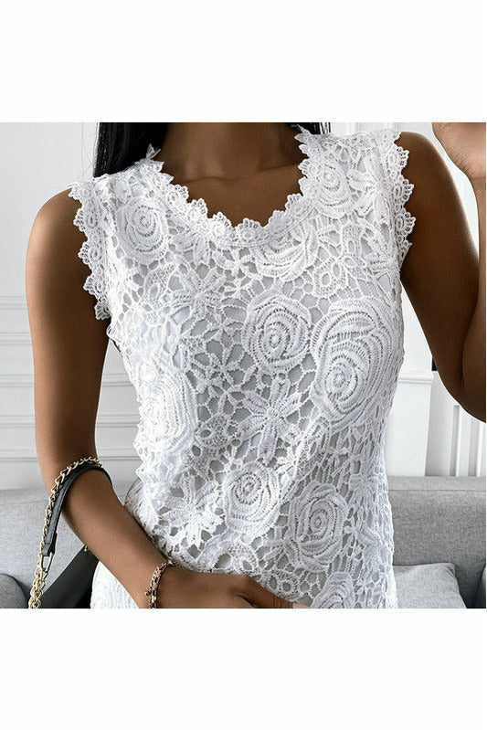 Lace Jacquard Sleeveless Casual vintage T-Shirt