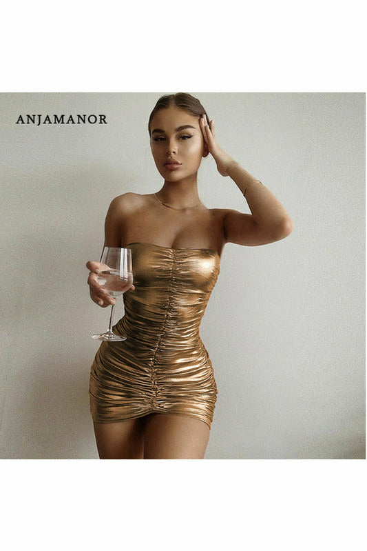 Sexy Metallic Tube Dress in Gold, Silver.