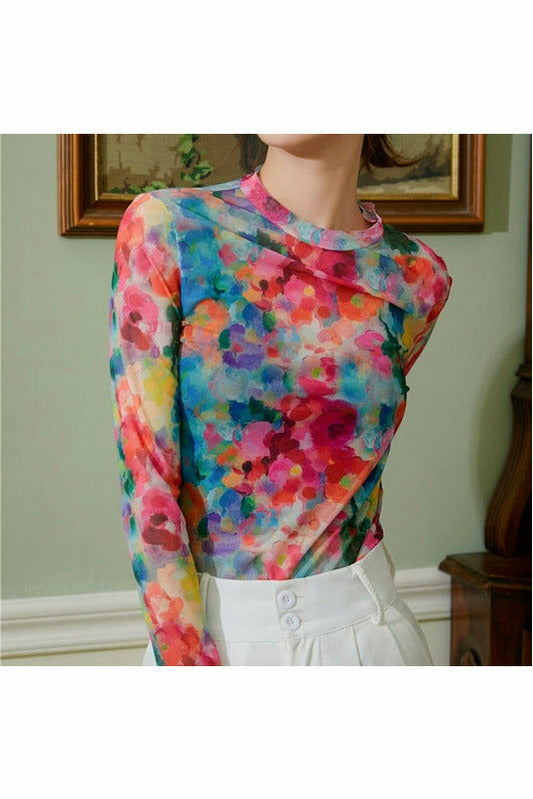 Ruoru Long Sleeved Tie Dye Top Sexy Women T